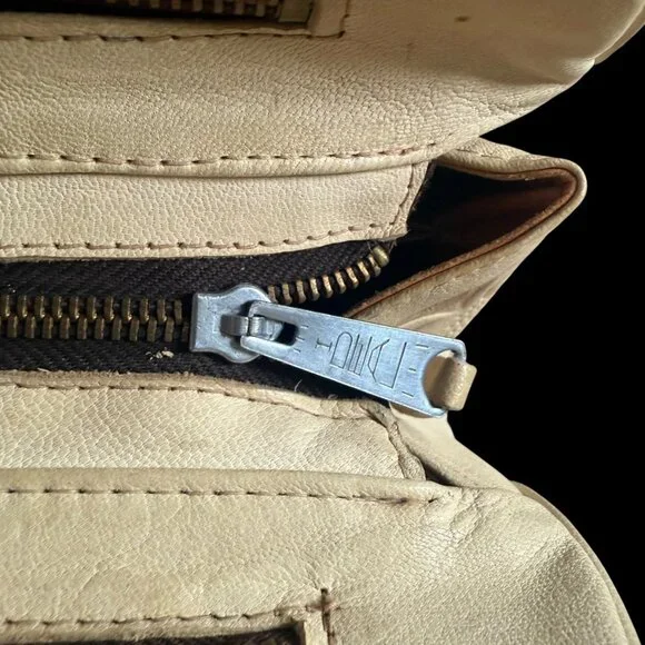 Vintage Leather Tooled Handbag Purse Ivory Western Ideal Zipper Cream - Picture 4 of 13